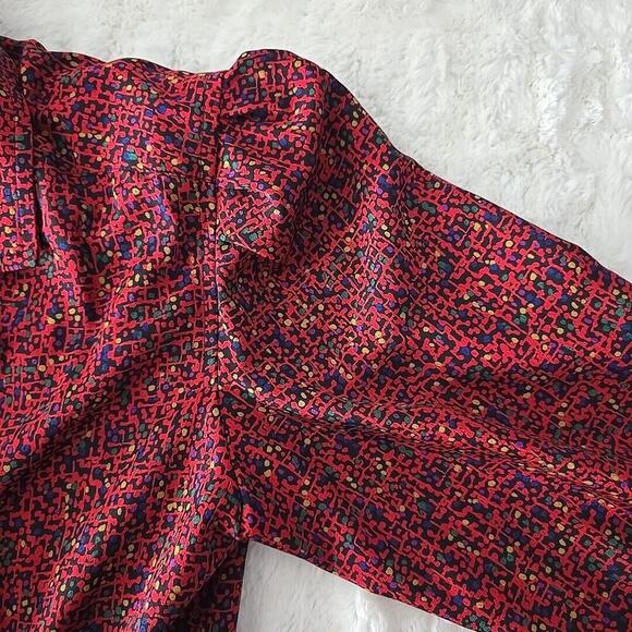 Liz Claiborne VTG Secretary Faux Wrap Red Geometric Dots 6P Dress 80s Career - Picture 9 of 12